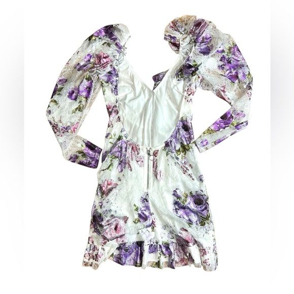 Revolve For Love and Lemons Wildflower Foil Lace Mini Dress in Lavender Sz small - Picture 11 of 15